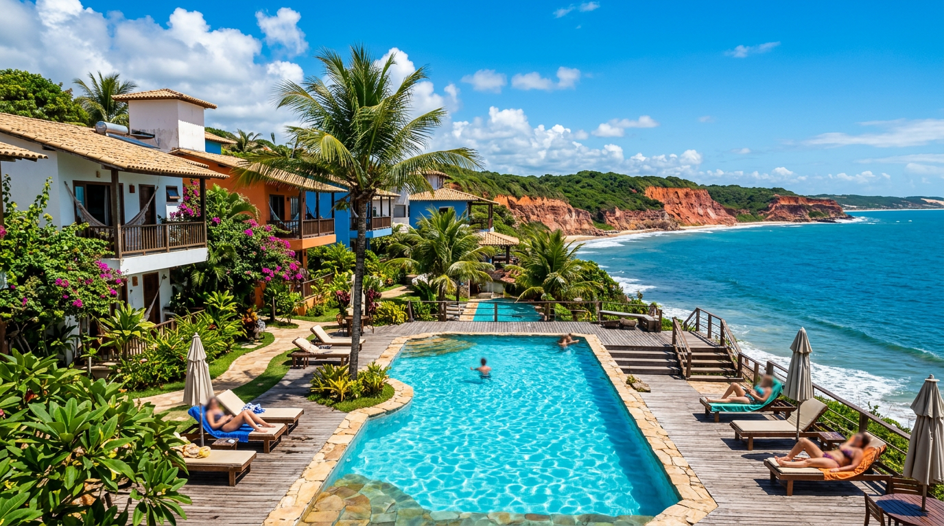 Oceanfront condo development with pool in Praia da Pipa, Brazil. Images and Photos created by www.cheap-beach-house.com