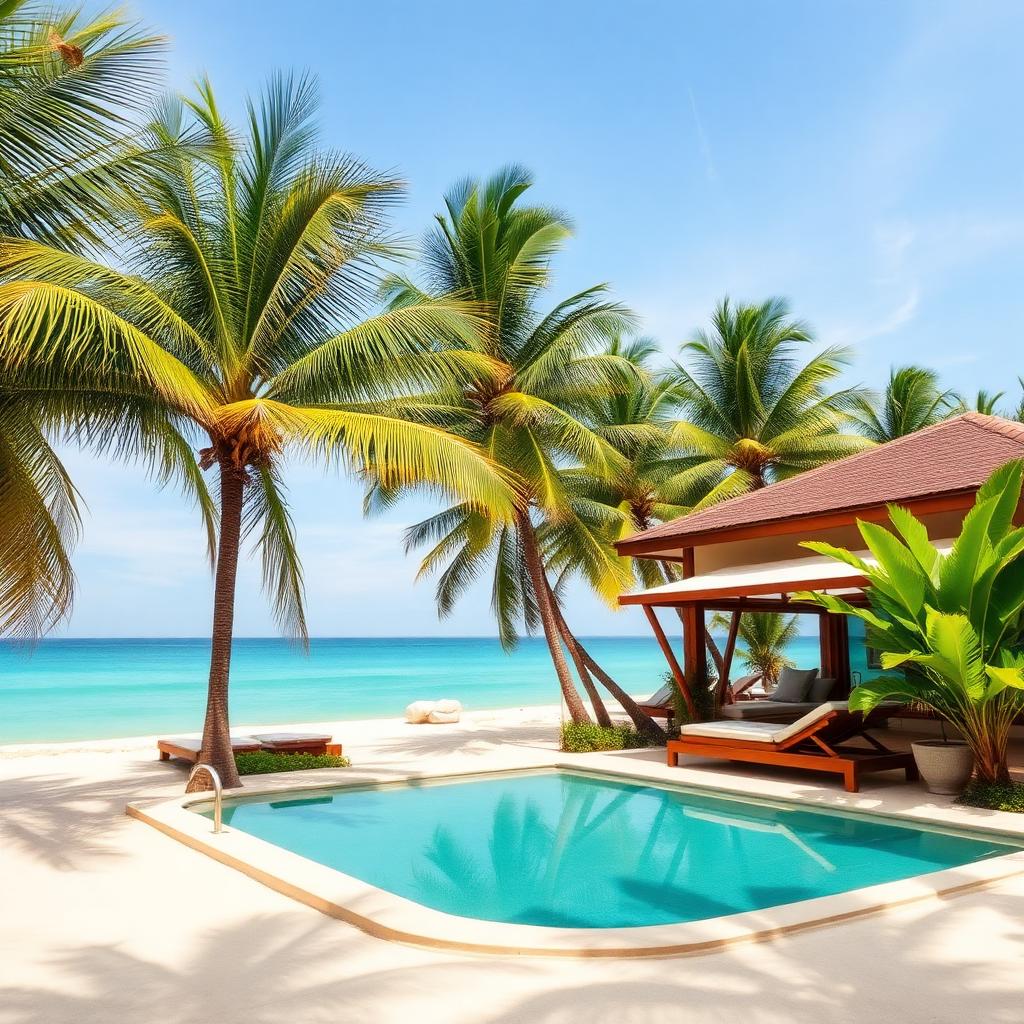 Palm-lined white sand beach on Vietnam's central coast — cheap beach houses in Vietnam. Images and Photos created by www.cheap-beach-house.com