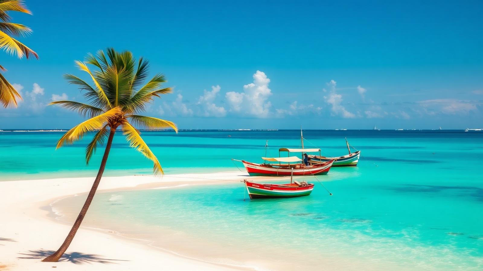 White sand beach and turquoise Atlantic at Santa Maria, Sal, Cape Verde — cheap beach houses in Cape Verde. Images and Photos created by www.cheap-beach-house.com