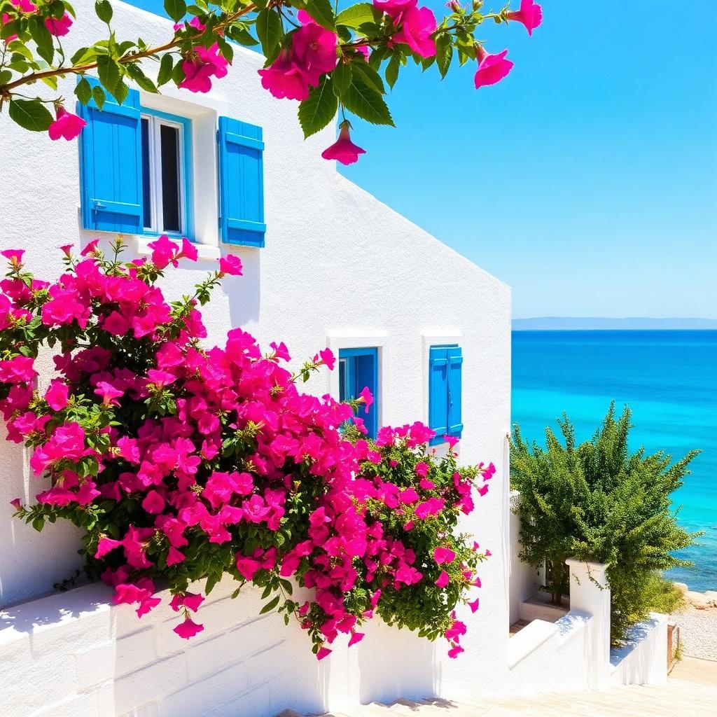 Turkish stone village house above a turquoise Mediterranean cove — cheap beach houses in Turkey. Images and Photos created by www.cheap-beach-house.com