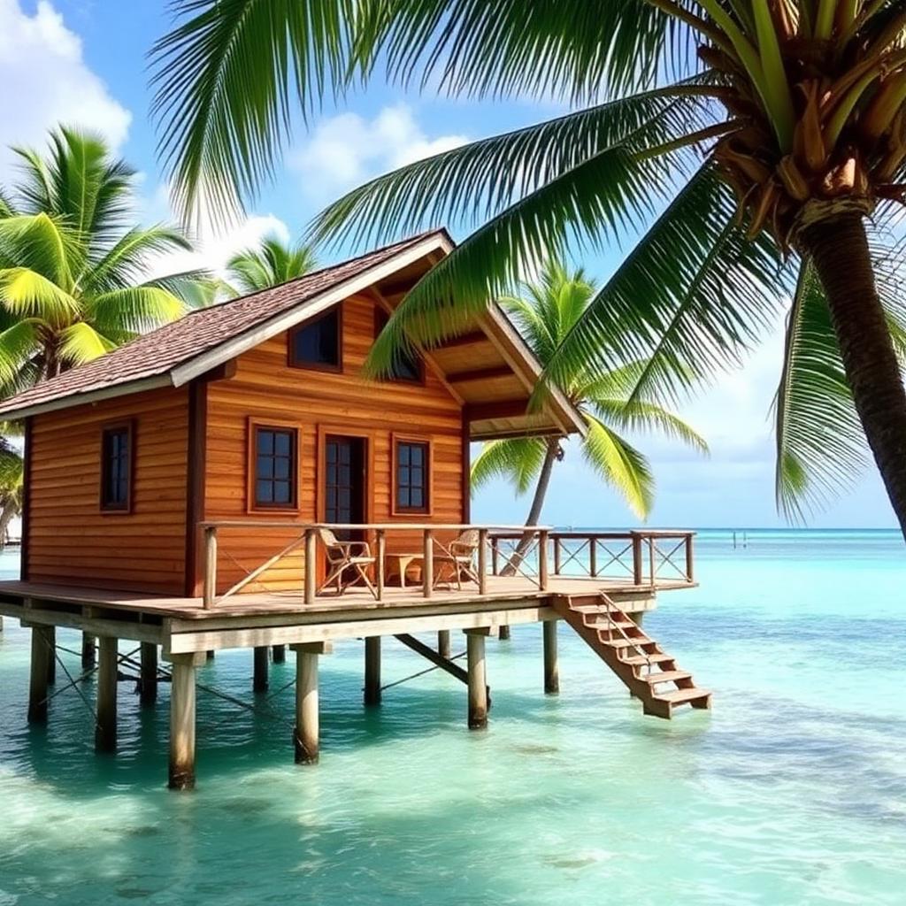 Overwater timber cabin in Bocas del Toro, Panama — cheap beach houses in Panama. Images and Photos created by www.cheap-beach-house.com
