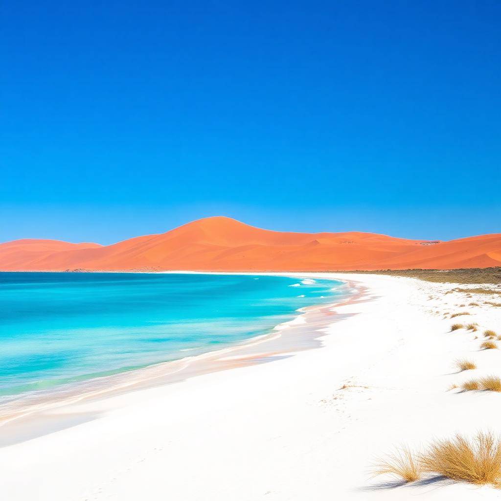 Empty white sand beach on the Western Australia coast with turquoise water — cheap beach houses in Australia. Images and Photos created by www.cheap-beach-house.com
