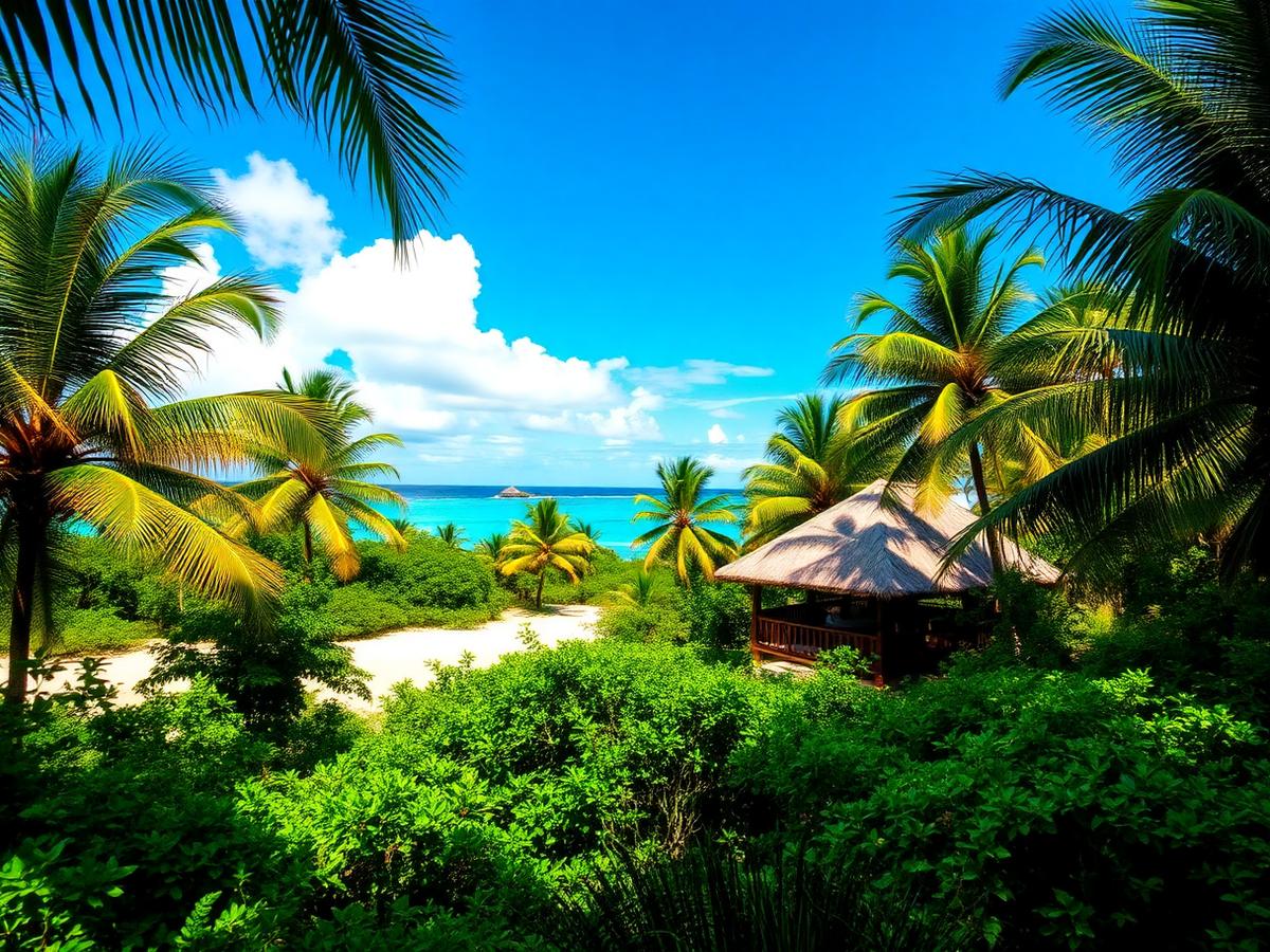 Palm-shaded tropical bungalow beside the Atlantic on the Gabonese coast β cheap beach houses in Gabon. Images and Photos created by www.cheap-beach-house.com