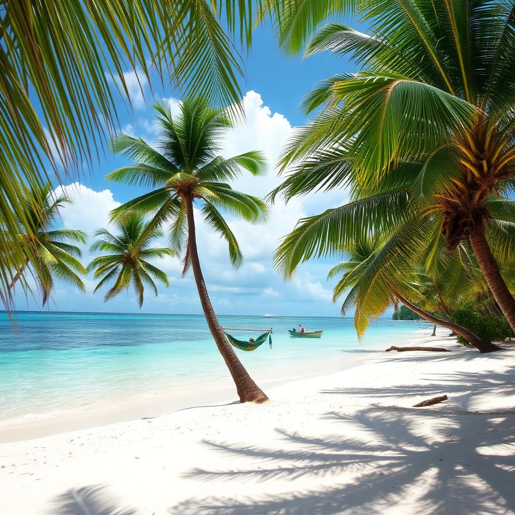 Palm-fringed white sand beach at Palomino, Colombia — cheap beach houses in Colombia. Images and Photos created by www.cheap-beach-house.com