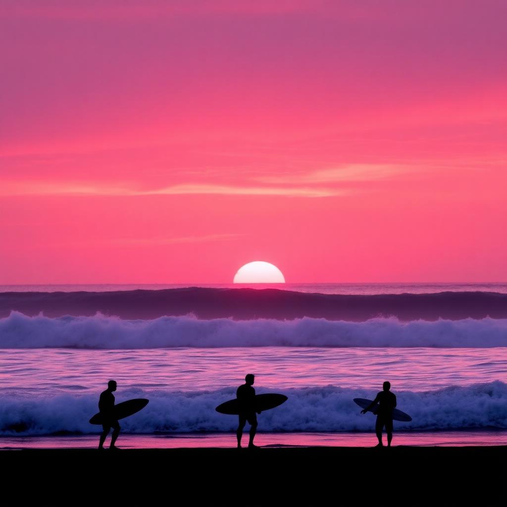 Surfers at Puerto Escondido, Mexico, at dawn — cheap beach houses in Mexico. Images and Photos created by www.cheap-beach-house.com