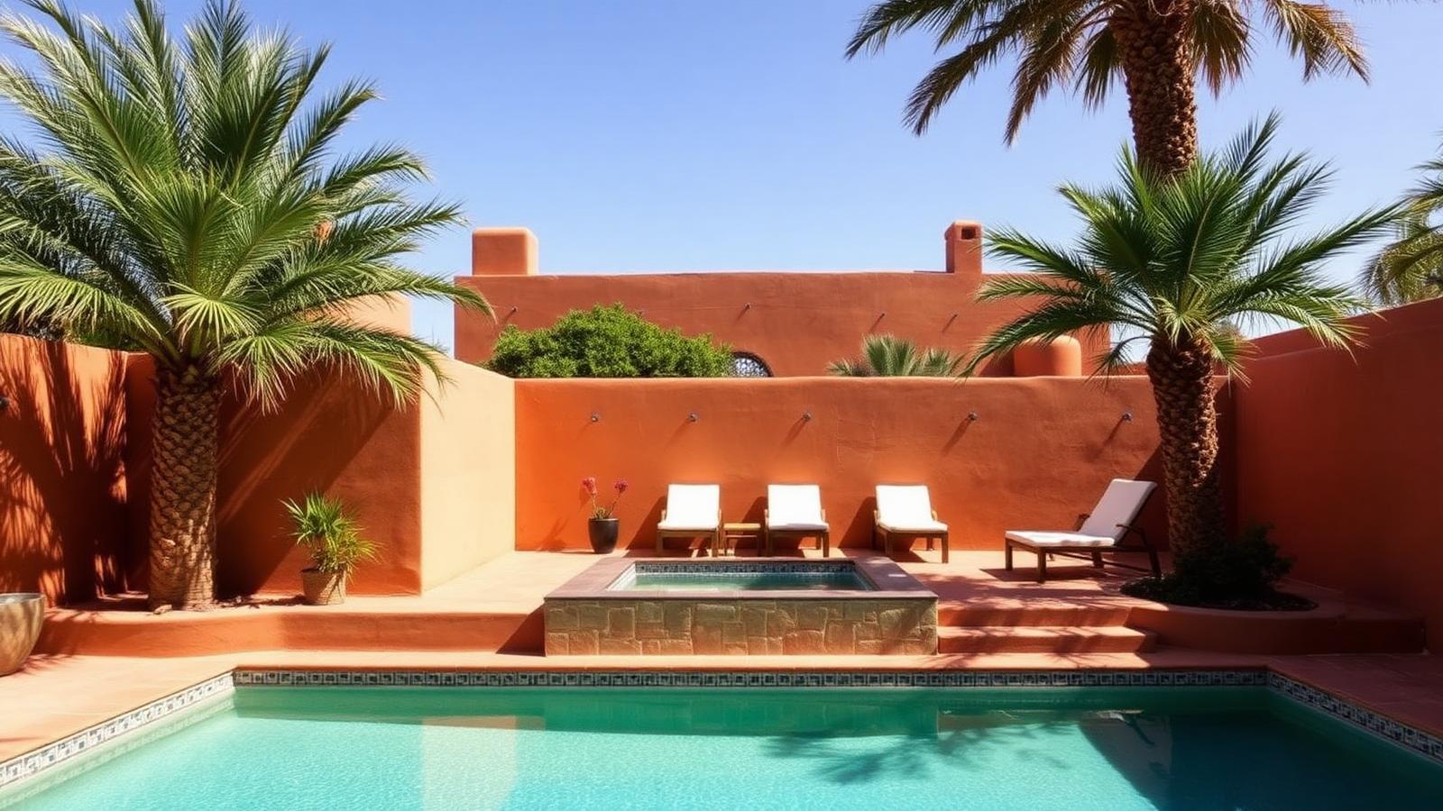Walled villa with palms and plunge pool on Senegal's Petite Côte — cheap beach houses in Senegal. Images and Photos created by www.cheap-beach-house.com
