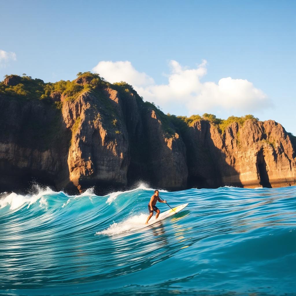 Surfer paddling out at Uluwatu, Bali, Indonesia — cheap beach houses in Indonesia. Images and Photos created by www.cheap-beach-house.com