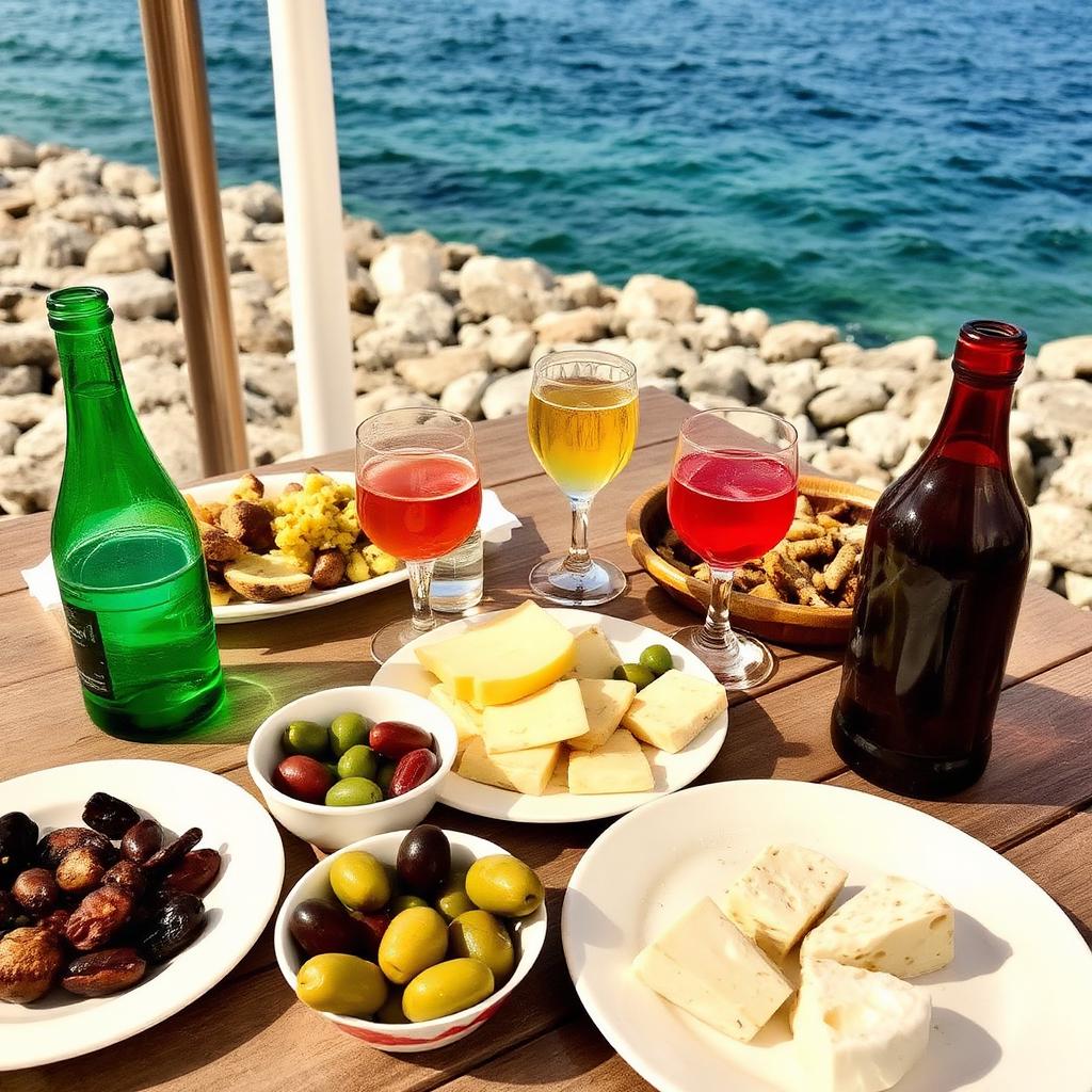 Turkish breakfast spread on a terrace above the sea — cheap beach houses in Turkey. Images and Photos created by www.cheap-beach-house.com