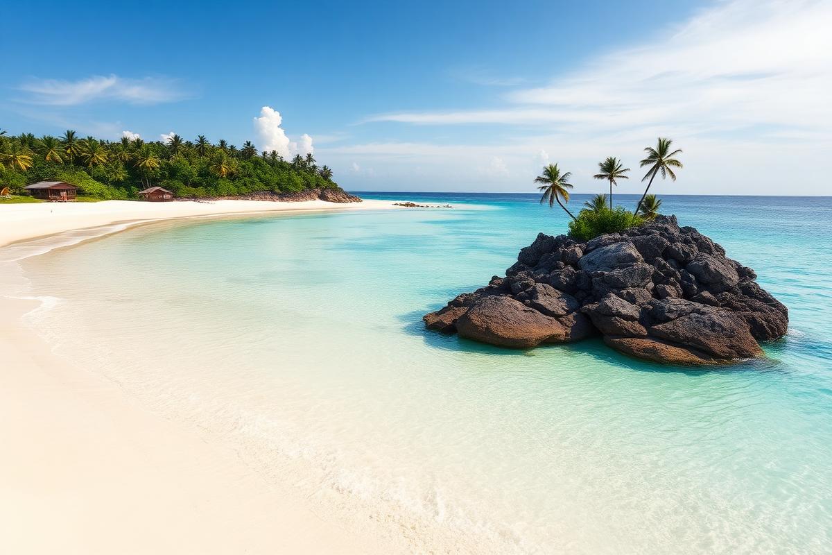 White sand bay near the Tip of Borneo in Sabah, Malaysia — cheap beach houses in Malaysia. Images and Photos created by www.cheap-beach-house.com