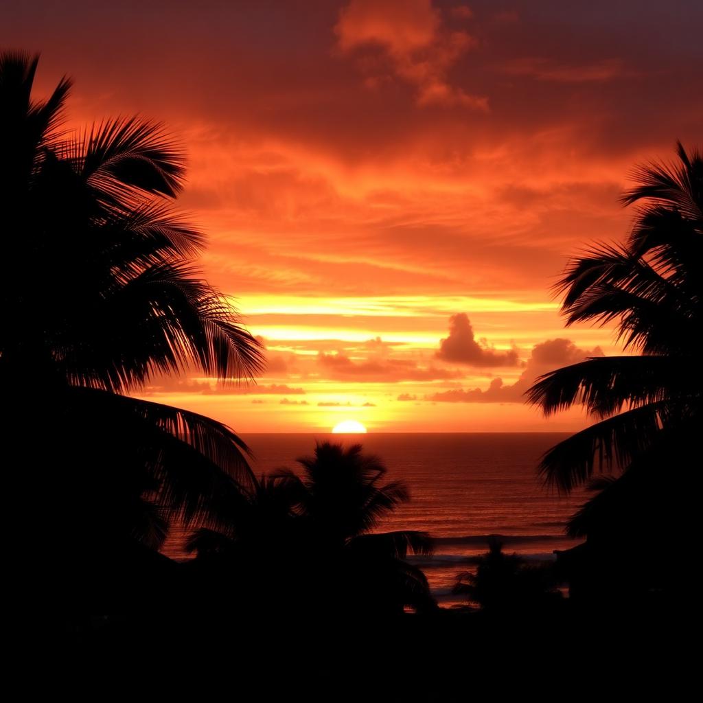 Sunset over the Pacific from a small Ecuadorian coastal village — cheap beach houses in Ecuador. Images and Photos created by www.cheap-beach-house.com