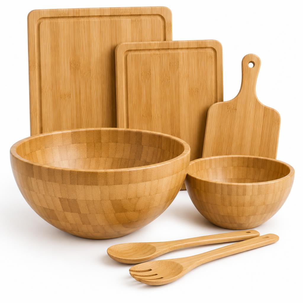 Bamboo Serving Board Set — illustrative product photo, not an exact listing. Images and Photos created by www.cheap-beach-house.com