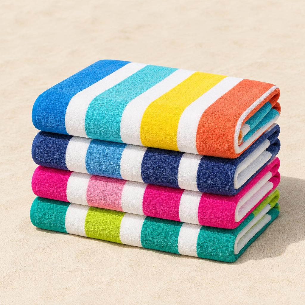 Striped Beach Towel Set — illustrative product photo, not an exact listing. Images and Photos created by www.cheap-beach-house.com