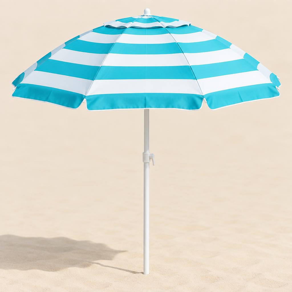 Striped Beach Umbrella — illustrative product photo, not an exact listing. Images and Photos created by www.cheap-beach-house.com