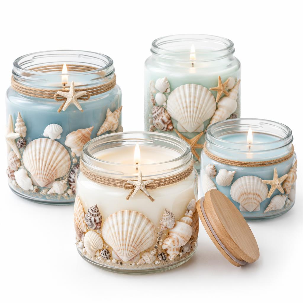 Seashell Candle Set — illustrative product photo, not an exact listing. Images and Photos created by www.cheap-beach-house.com
