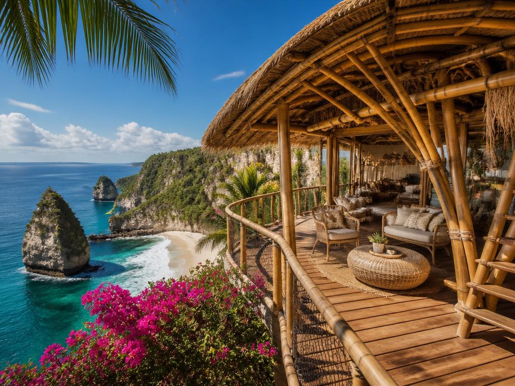 Bamboo bungalow, Nusa Penida cliffs — beach house under $100K USD in Nusa Penida, Indonesia. Images and Photos created by www.cheap-beach-house.com