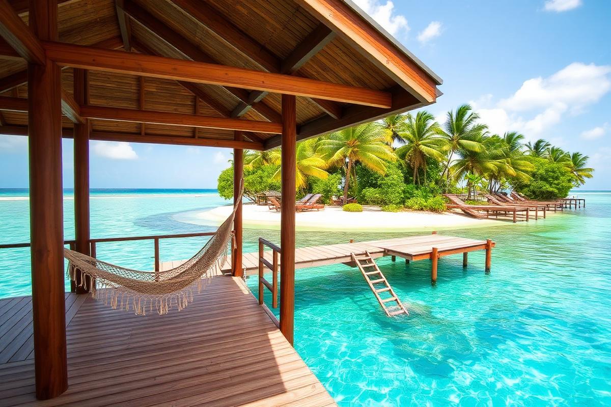 Derawan overwater cabin — cheap beach house for sale in Pulau Derawan, Indonesia, gallery view 3 showing beachfront, interiors or neighbourhood. Images and Photos created by www.cheap-beach-house.com