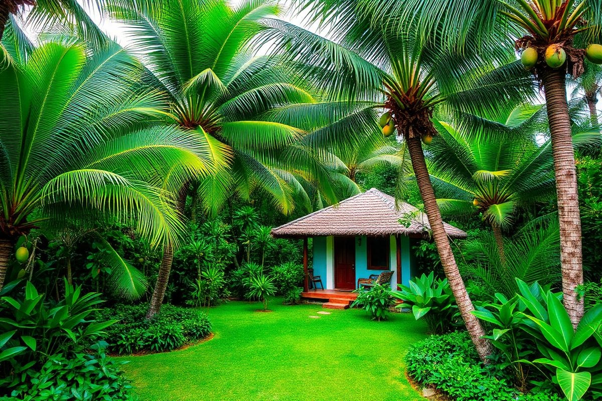 Costa Esmeralda palm-shaded cottage — cheap beach house for sale in Monte Gordo, Mexico, gallery view 2 showing beachfront, interiors or neighbourhood. Images and Photos created by www.cheap-beach-house.com
