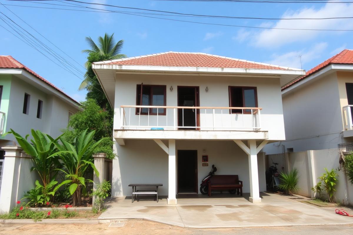 Cha-am beach-road cottage — cheap beach house for sale in Cha-am, Thailand, gallery view 1 showing beachfront, interiors or neighbourhood. Images and Photos created by www.cheap-beach-house.com