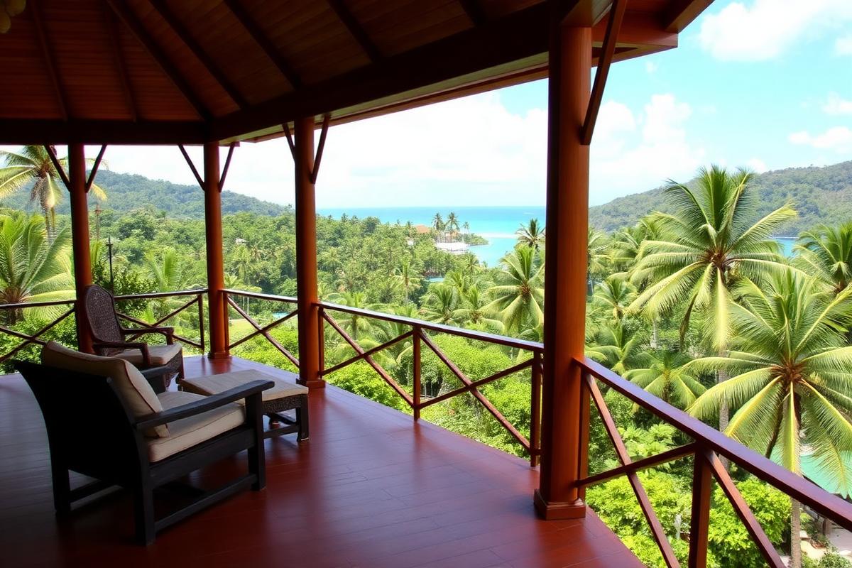 Maenam hillside bungalow, Koh Samui — cheap beach house for sale in Koh Samui, Thailand, gallery view 1 showing beachfront, interiors or neighbourhood. Images and Photos created by www.cheap-beach-house.com