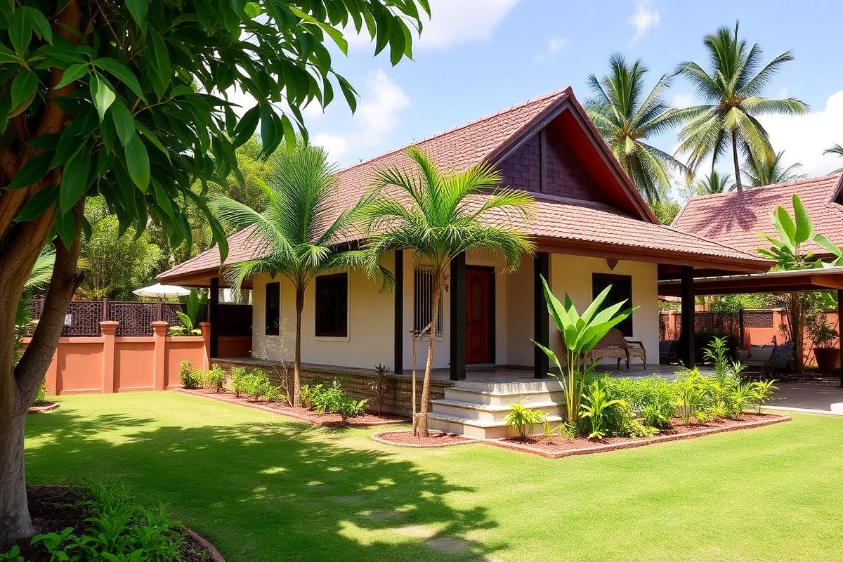 Khanom garden bungalow — beach house under $100K USD in Khanom, Thailand. Images and Photos created by www.cheap-beach-house.com