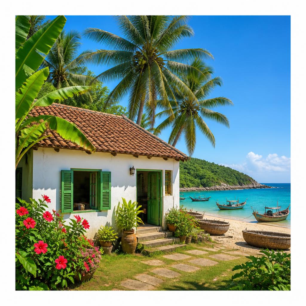 Phu Yen coastline plot with cottage — beach house under $100K USD in Tuy Hoa, Vietnam. Images and Photos created by www.cheap-beach-house.com